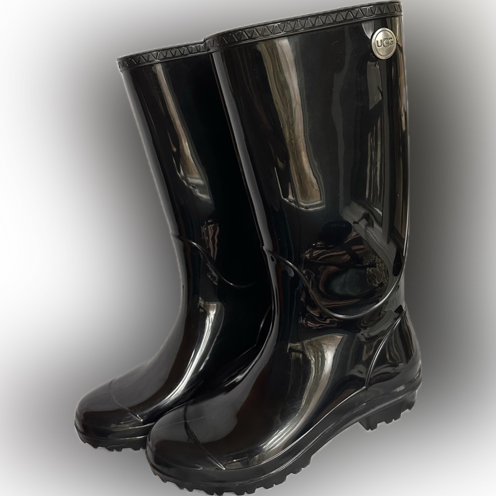 UGG Black Rubber Tall Pull On Rain Boots